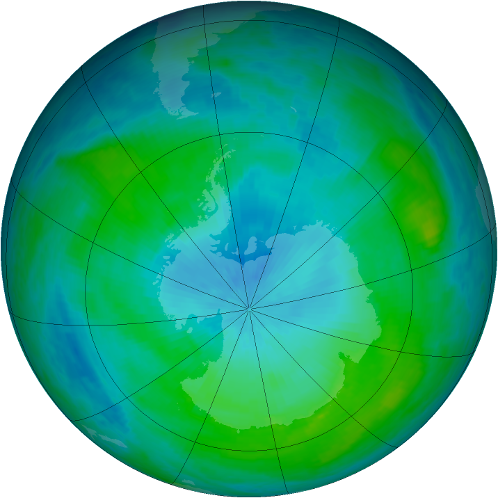Antarctic ozone map for 14 February 1988